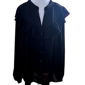 NWOT ELOQUII Black Ruffle Front Button Up Shirt Top Plus Size 20